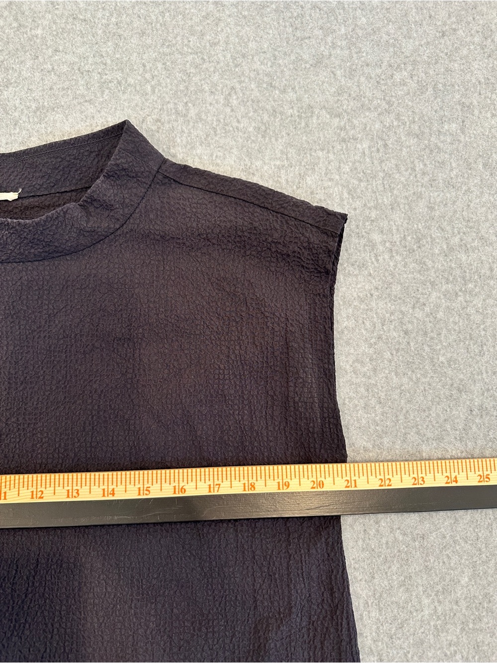 Eileen Fisher Organic Cotton Navy Textured Sleeveless Mini Shift Dress - Picture 6 of 9
